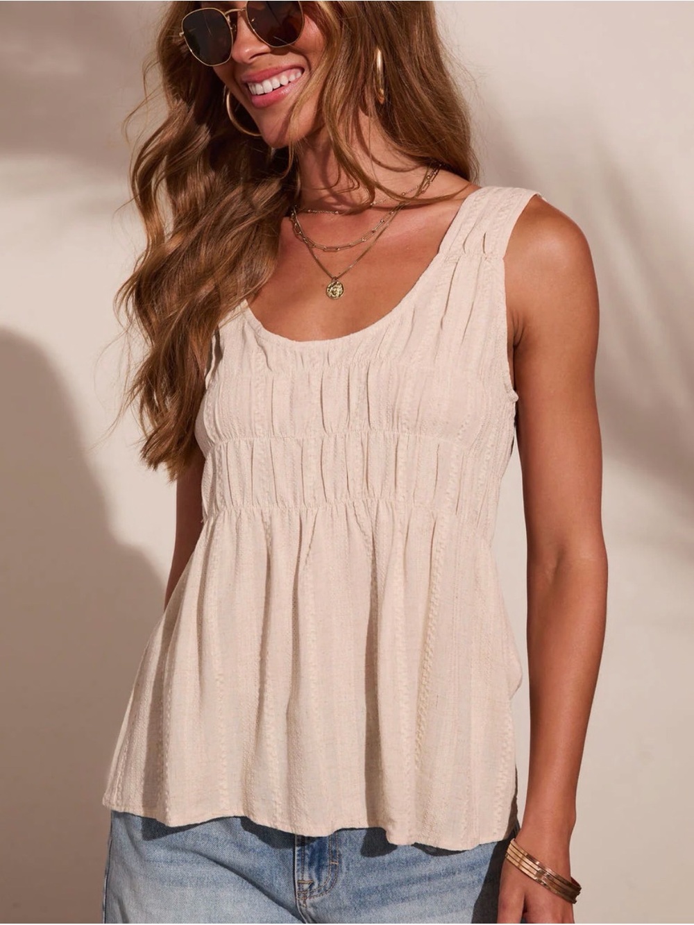 Vici Cream Smocked Scoop Neck Tank
Lariah Linen Blend Tank Top